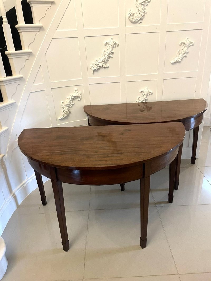 Large pair of Antique George III Quality  Mahogany Demi Lune Console Tables - Image 2